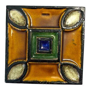 Vintage Portuguese Art Tile Wall Plaque – Mid-Century Modern Geometric Design –